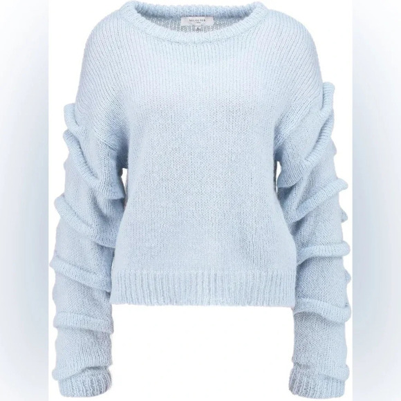 Selected Femme SF Olivia Alpaca Long Sleeve Sweater Ruffle Sleeve 3D Sz XS Peach - Picture 2 of 7